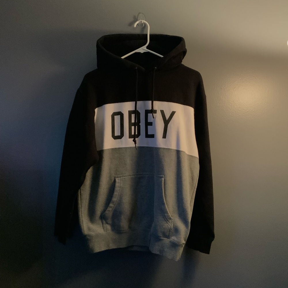 Obey Small Hoodie Sweatshirt Grey White Black